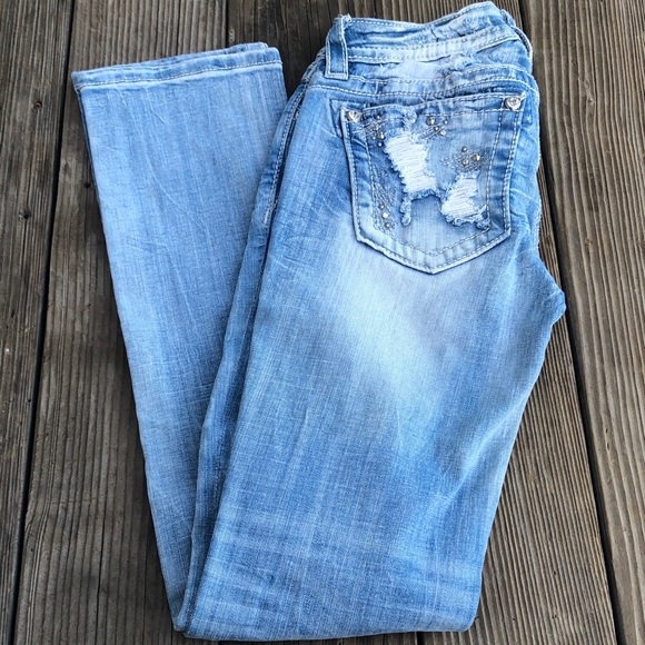 Miss Me Light Blue Straight Leg Jeans - Picture 1 of 15